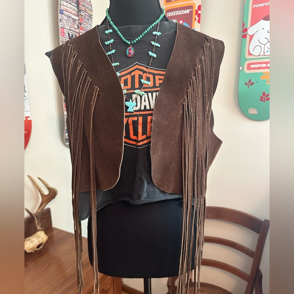 Vintage brown leather drone vest 1970s